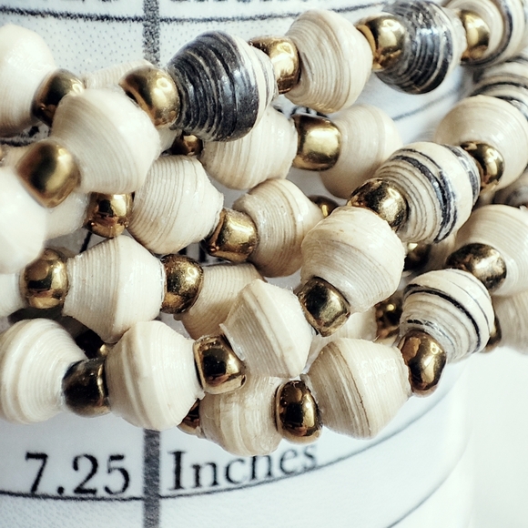 Teng Yue Vintage Paper Wrapped Bead Beads Beaded Twisted Charcoal Bracelet EUC - Picture 7 of 11